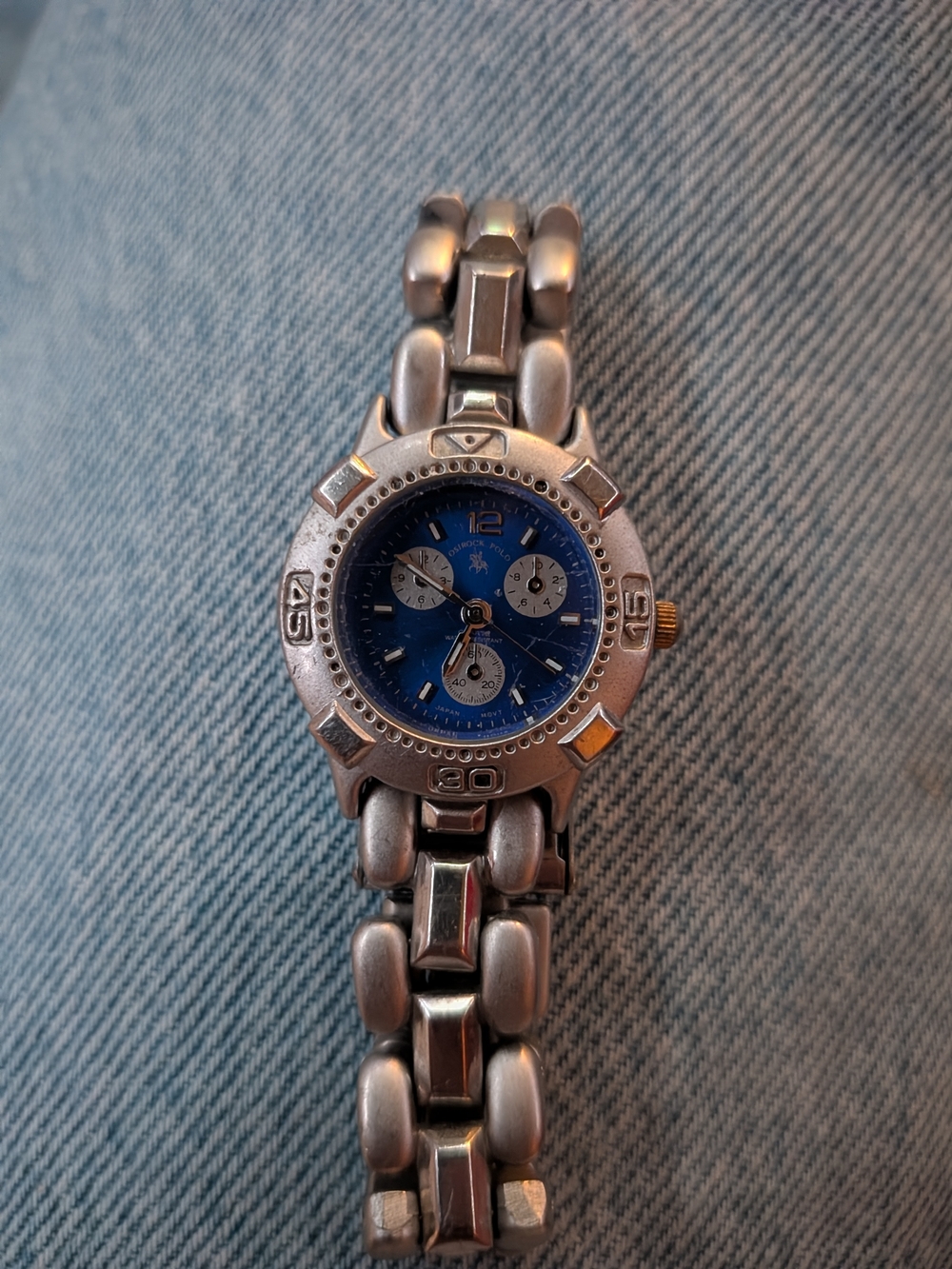 Polo Women's Water Resistant Silver Stainless Steel Watch with Blue Dial